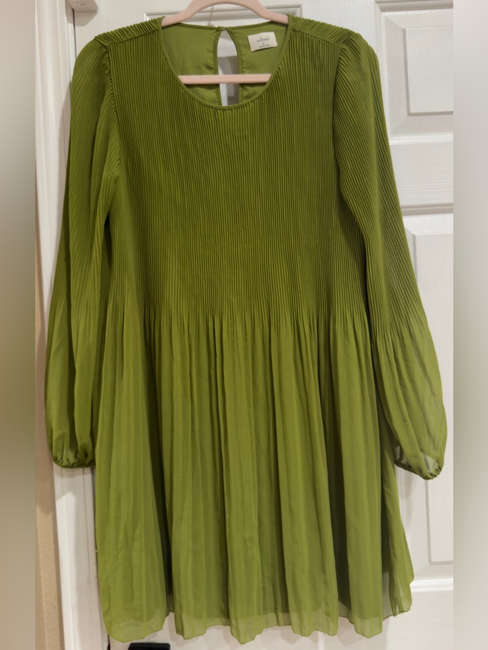 Wilfred Olive Green Long Sleeve Pleated Bodice Dress